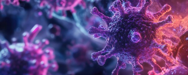 Poster - Colorful close-up of a virus structure, showcasing intricate details and textures in a microscopic view of pathogens.