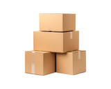 Stacks of brown cardboard boxes on a white background, ideal for ideas about storage or packaging. neutral, functional, secluded, and well organized. Generative AI
