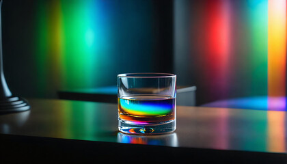 illustrative representation of light refracting into its spectrum in rainbow colors in and through glass, properties of light - ai generated