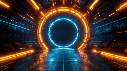 Canvas Print - Technology pathway in futuristic glowing tunnel