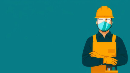 Wall Mural - Worker with face shield and gloves, industrial task, flat design illustration