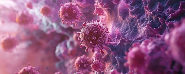Poster - Vibrant illustration of virus particles, showcasing intricate details and textures in a captivating digital art style.