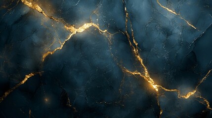 Wall Mural - Elegant gold veins flowing through a glossy black marble surface