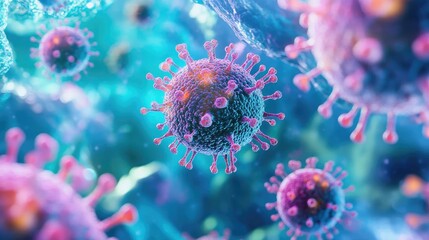 Poster - Colorful microscopic view of viruses, showcasing intricate details and vibrant hues in a scientific exploration of pathogens.