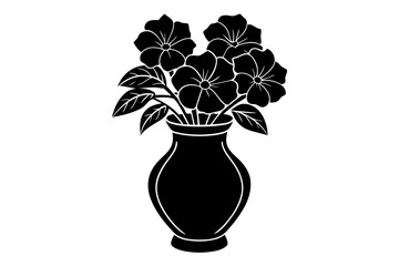 Wall Mural - Petunia vase vector linocut silhouette black vector art illustration