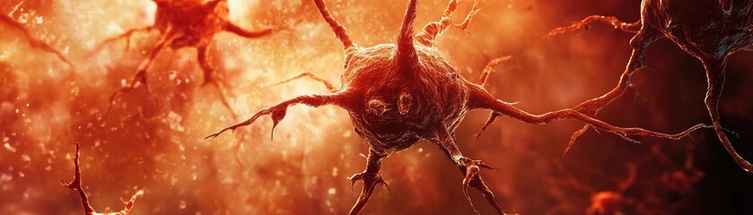 Poster - Intricate view of neurons in vivid colors, showcasing the beauty of cellular structures in a dynamic environment.