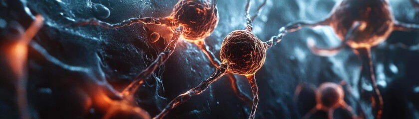 Poster - Detailed view of interconnected neurons showcasing vibrant colors and intricate structures, perfect for science and education themes.
