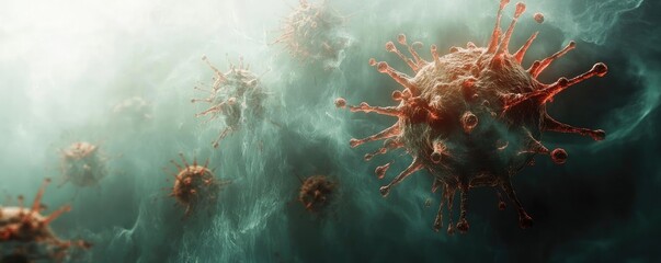 Aufkleber - Close-up view of a virus in a surreal, abstract environment, highlighting its structure and colors in a scientific context.