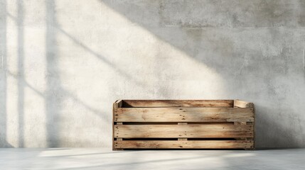 Poster - Rustic Wooden Crate in Minimalist Concrete Interior