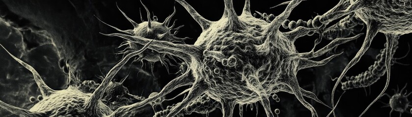 Poster - Intricate close-up of cellular structures, showcasing the beauty of microscopic life and its complex forms in a dark background.