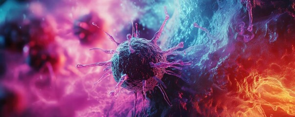 Poster - A vibrant, close-up view of a colorful cell representation in a futuristic abstract style, showcasing intricate details and vivid colors.
