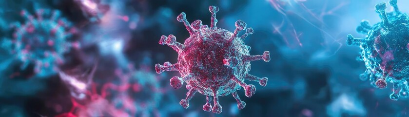 Poster - A stunning digital illustration of a virus, showcasing intricate details and vibrant colors in a scientific composition.