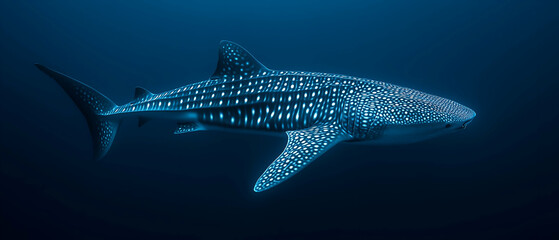 A majestic whale shark swimming gracefully in the deep blue ocean.