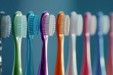 Row of colorful toothbrushes