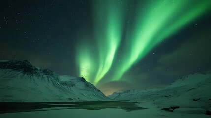 Wall Mural - the northern lights at the night sky with vibrant hues of green, purple glowing