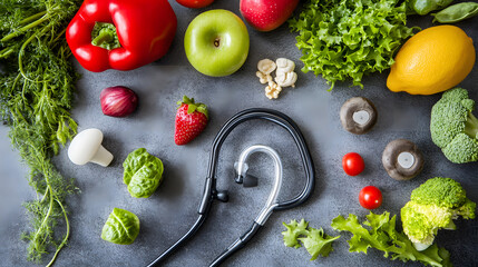 Poster - A vibrant assortment of fresh vegetables and fruits, including leafy greens, tomatoes, carrots, berries, apples, and citrus, beautifully arranged to showcase their colors, textures, and natural health