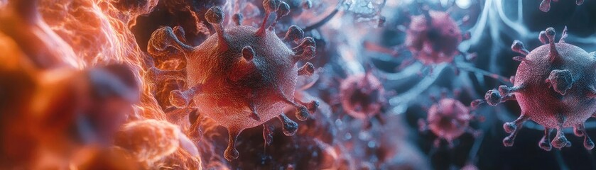 Aufkleber - Close-up view of virus structures representing pathogens in a vibrant and intricate cellular environment. Ideal for health and science.