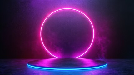 Wall Mural - Neon Glow Circle Light Stage Podium