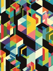 Poster - vibrant and intricate geometric design featuring a series of cubes arranged in an isometric pattern