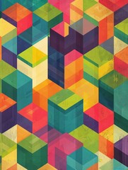Poster - vibrant and intricate geometric design featuring a series of cubes arranged in an isometric pattern