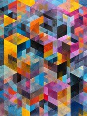 Poster - vibrant and intricate geometric design featuring a series of cubes arranged in an isometric pattern
