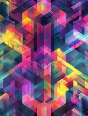 Poster - vibrant and intricate geometric design featuring a series of cubes arranged in an isometric pattern