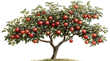 A red apple tree with ripe red apples on branches surrounded by lush leaves in a natural garden setting