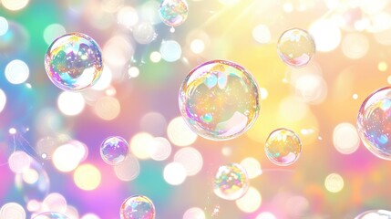 Wall Mural - Colorful Soap Bubbles with Bokeh Background