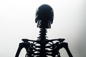 Serene silhouette of a human skeleton in soft white light