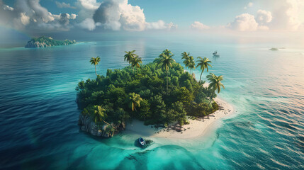 top view beautiful island in the blue sea  