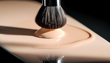 Artistic application of liquid foundation with a makeup brush, highlighting beauty techniques and cosmetic artistry