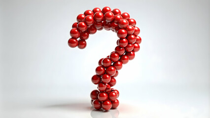 A red question mark created from glossy spheres, standing out on a white background, puzzle, uncertainty, confusion