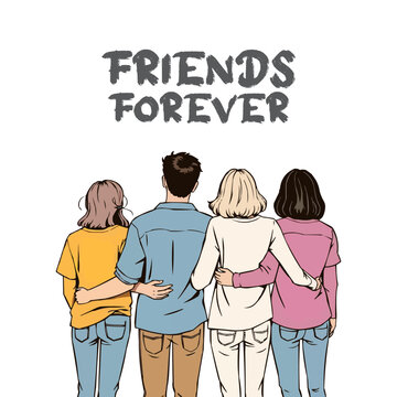 International Friendship Day concept, friends forever poster. bonding's, group, hangout  vector illustration
