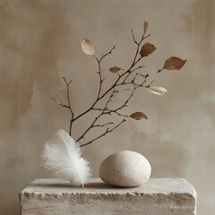 Wall Mural - Stone, Feather, Branch