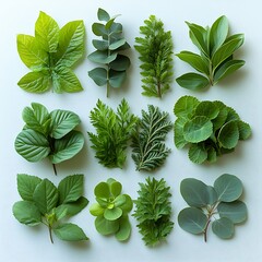 Wall Mural - A collection of various green leaves arranged aesthetically.