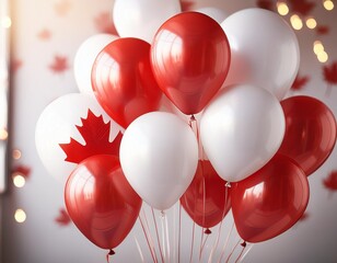 Wall Mural - Isolated Canada Day decoration with depth of field capturing red and white balloons