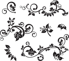 Wall Mural - Vector set of traditional Japanese floral ornaments and Oriental decorative designs. Extremely clean vector lines, vinyl and laser ready.