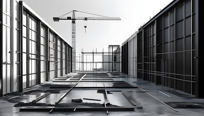 Canvas Print - minimalist black and white construction site scene