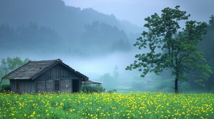 Wall Mural - Misty Morning in a Rural Field