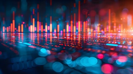 Poster - abstract music equalizer technology background with bokeh defocused lights - Generated AI