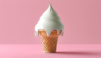 Wall Mural - minimalist white ice cream cone logo with a dripping scoop design