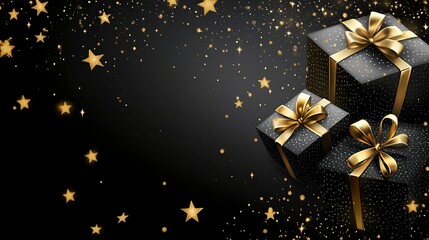 Black friday sale banner with gift box and stars .generative ai