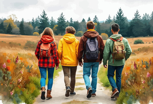 International Friendship Day concept, friends forever poster. bonding's, group, hangout  vector illustration