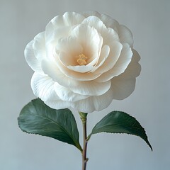 Wall Mural - A large, elegant white flower with delicate petals and green leaves.