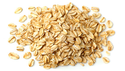 Wall Mural - oat flakes isolated on white background. Top view	