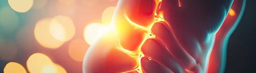 Poster - A close-up of a hand grasping a light source, creating a glowing effect. Ideal for themes of connection and warmth.