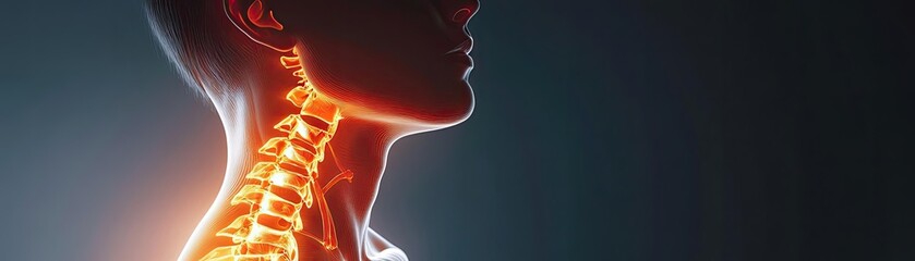 Aufkleber - Illustration of a human neck with visible spine detail, showcasing the anatomy and structure of cervical vertebrae.