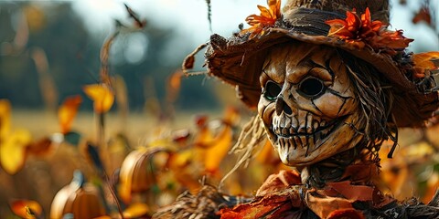 Poster - A scarecrow with a skull face