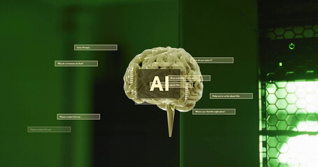 Poster - Image of ai text, brain and data processing over computer servers