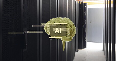 Poster - Image of ai text, brain and data processing over computer servers